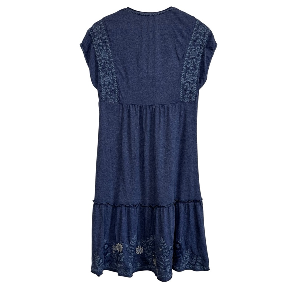 NEW Johnny Was Lei Lei Smocked Tier Dress Embroidered V-Neck Navy Blue Medium - Picture 2 of 13